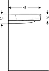 Geberit ONE Waschtisch 90x48 cm CleanDrain, Ablage rechts, ohne Hahnloch, KeraTect weiß
