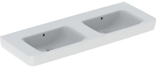 Geberit Renova Plan Doppelwaschtisch 130x48 cm mit Hahnloch und Überlauf in Weiß
