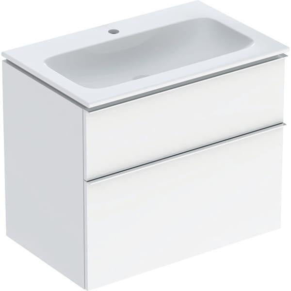 Geberit iCon Waschtischset 75 cm mit Unterschrank, 2 Schubladen, weiß hochglanz, Griff weiß matt