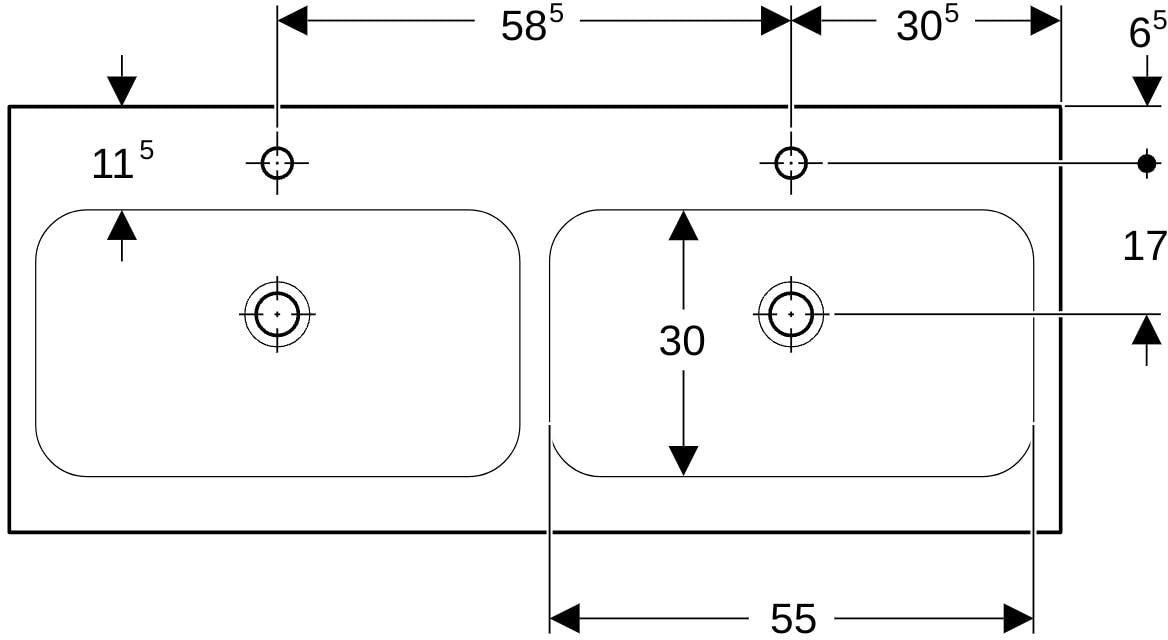 Geberit iCon Light Doppelwaschtisch 120x48 cm mit Hahnloch und Überlauf in Weiß