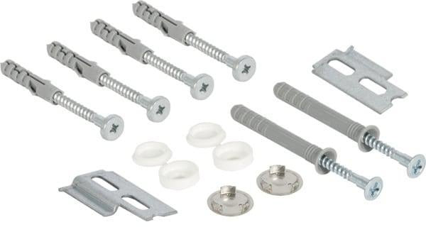 Geberit Befestigungsmaterial für Waschtischunterschrank und Seitenschrank – 6 Schrauben, 2 Platten, 6 Dübel