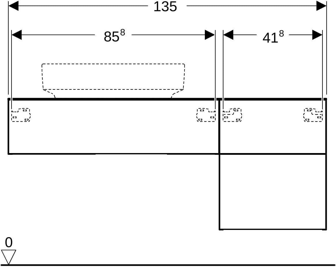 Geberit VariForm Unterschrank für Aufsatzwaschtisch, 135 cm, 3 Schubladen, weiß lackiert matt