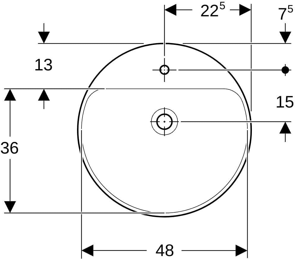 GEBERIT VariForm Halbeinbauwaschtisch rund 50 cm mit Hahnloch und Überlauf, KeraTect weiß
