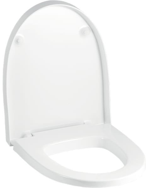 Geberit Flow WC-Sitz weiß mit Absenkautomatik und verchromten Scharnieren