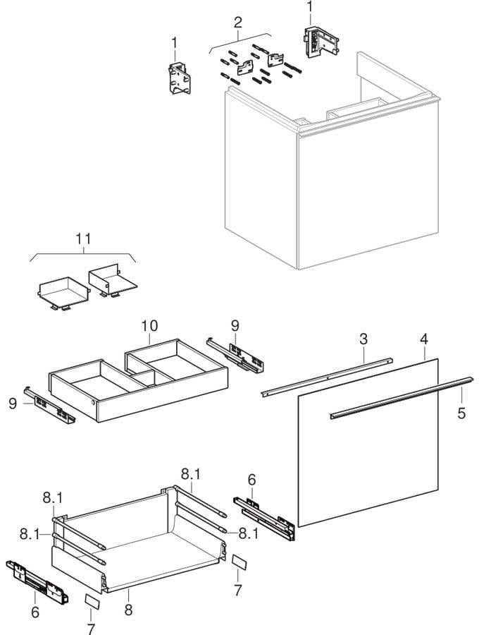 Geberit Acanto Waschtischunterschrank 59,5 cm, 1 Schublade mit Innenschublade, weiß hochglänzend