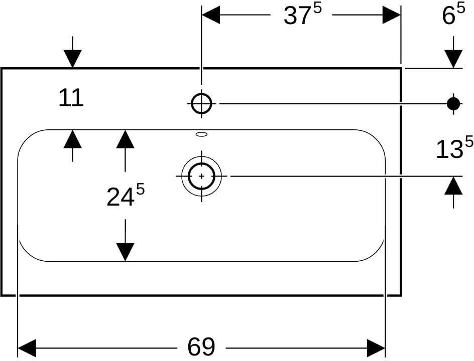 Geberit iCon Light Waschtisch 75x42 cm, verkürzte Ausladung, mit Hahnloch und Überlauf, weiß
