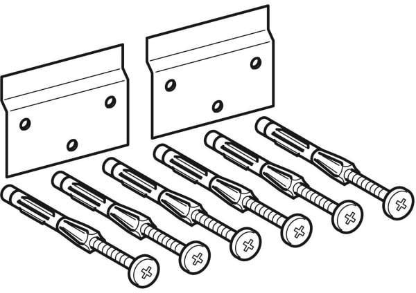 Geberit Befestigungsmaterial für Waschtischunterschrank und Seitenschrank – 6 Schrauben, 2 Platten, 6 Dübel