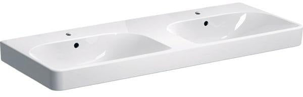 Geberit Smyle Doppelwaschtisch eckig 120x48cm mit Hahnloch und Überlauf, weiß
