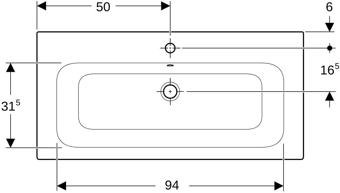 GEBERIT Renova Plan Möbelwaschtisch 100x48 cm mit Hahnloch und Überlauf in Weiß