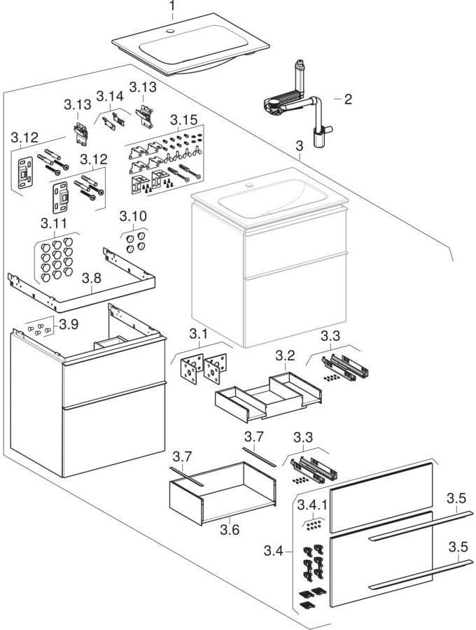 Geberit iCon Waschtischset 60 cm mit Unterschrank und 2 Schubladen in Weiß Hochglanz
