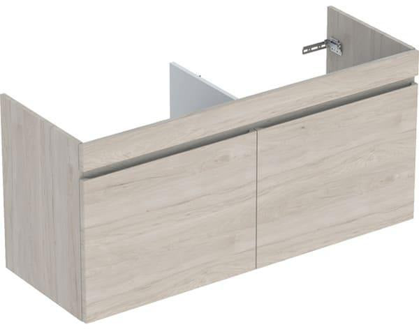 Geberit Renova Plan Unterschrank für Doppelmöbelwaschtisch, Nussbaum hickory hell, 129 cm, 2 Schubladen