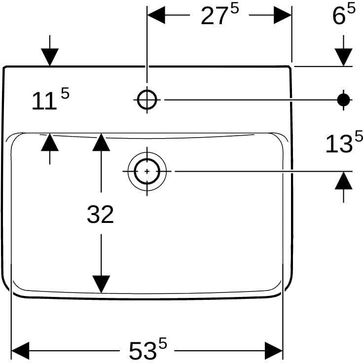 Geberit Renova Plan Waschtisch 55x44 cm mit Hahnloch, ohne Überlauf, weiß