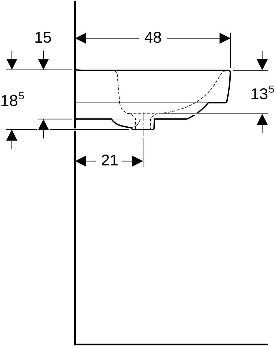 Geberit Renova Plan WT mit Ablagefl., 75x48cm m. Hl., m. Ül., weiß