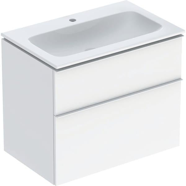 Geberit iCon Waschtischset 75 cm mit Unterschrank, 2 Schubladen, weiß hochglanz, Griff weiß matt