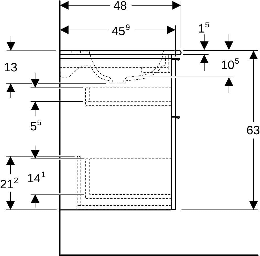Geberit iCon Waschtischset 75 cm mit Unterschrank, 2 Schubladen, weiß hochglanz, Griff weiß matt