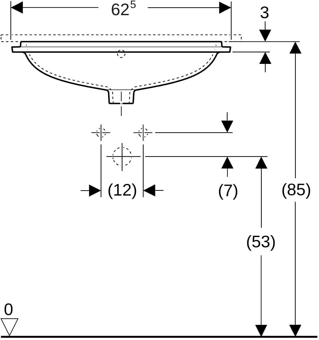 Geberit VariForm Unterbau-Waschtisch elliptisch 62,5 cm weiß KeraTect ohne Hahnloch