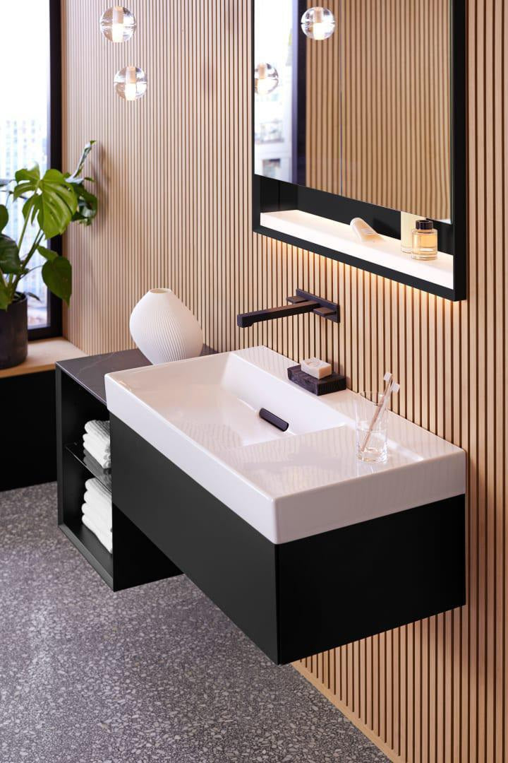 Geberit ONE Waschtisch 90x48 cm CleanDrain, Ablage rechts, ohne Hahnloch, KeraTect weiß