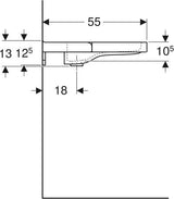 Geberit Renova Comfort Waschtisch 102x55 cm mit Ablagefläche, Hahnloch mittig, ohne Überlauf, weiß
