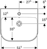 Geberit Smyle Waschtisch 55x48 cm mit Hahnloch und Überlauf in Weiß
