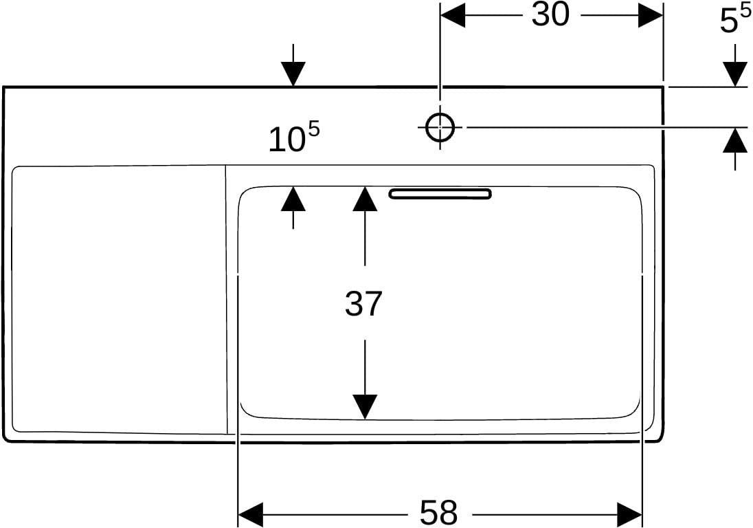 Geberit ONE Waschtisch 90x48 cm CleanDrain, Ablage rechts, mit Hahnloch links, weiß KeraTect