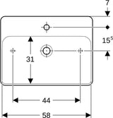 Geberit VariForm Aufsatzwaschtisch 60x45 cm rechteckig, weiß, mit Hahnloch und KeraTect
