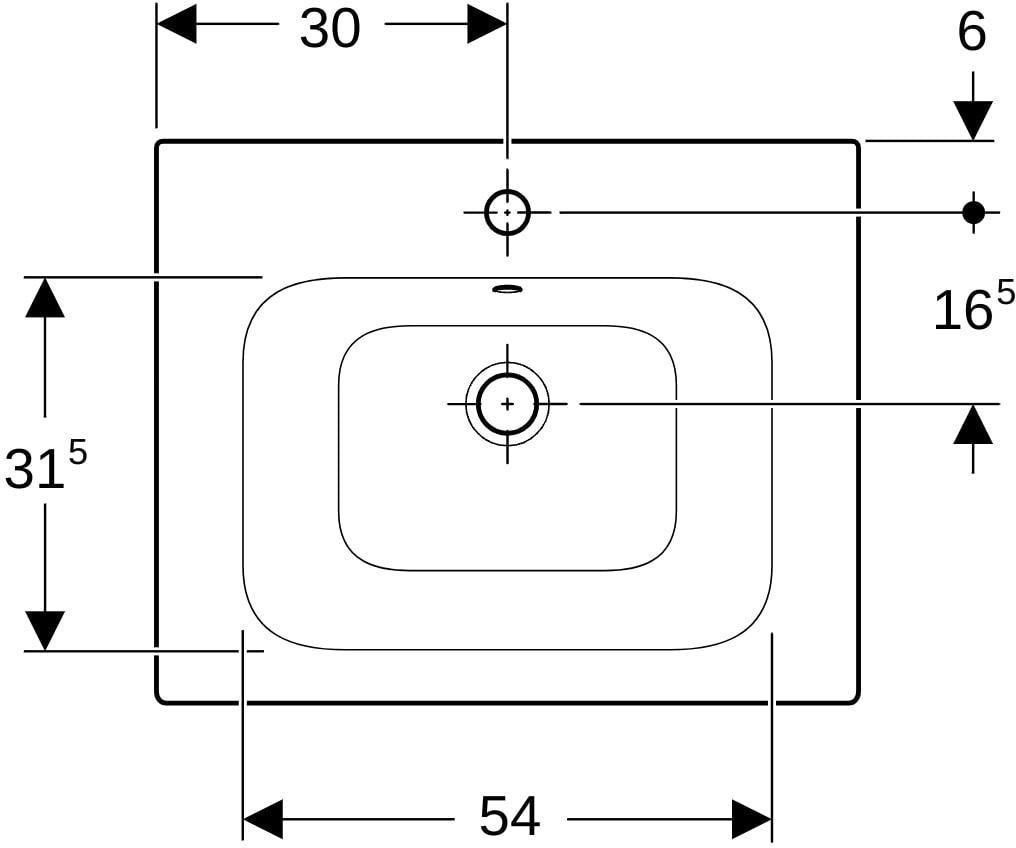 GEBERIT Renova Plan Möbelwaschtisch 100x48 cm mit Hahnloch und Überlauf in Weiß