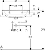 Geberit Renova Plan Aufsatzwaschtisch 60x48 cm ohne Hahnloch & Überlauf, weiß
