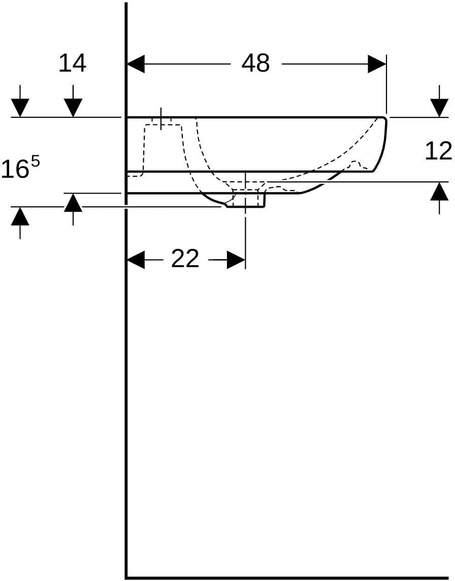 Geberit Smyle Waschtisch 55x48 cm mit Hahnloch und Überlauf in Weiß