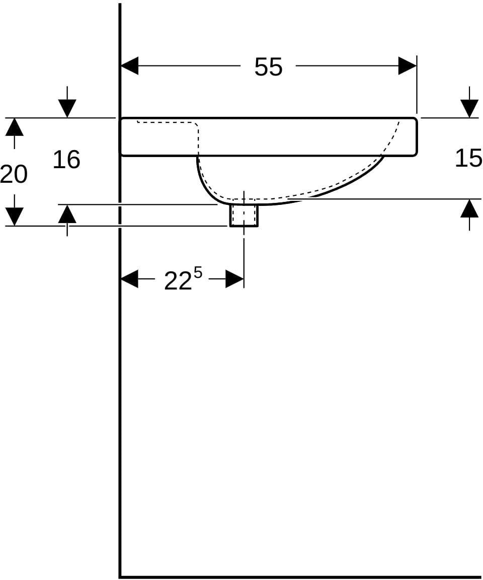 Geberit Preciosa Doppelwaschtisch 130x55 cm ohne Hahnloch, mit Überlauf, weiß