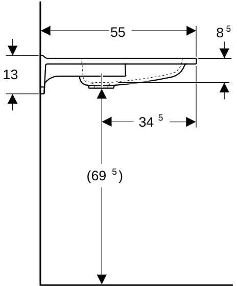 Geberit Publica Waschtisch 60x55 cm, rund, barrierefrei, weiß – Varicor, Hahnloch mittig, ohne Überlauf