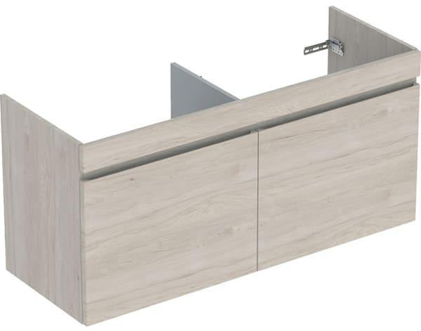 Geberit Renova Plan Waschtischunterschrank für Doppelwaschtisch, 2 Schubladen, Nussbaum hickory hell