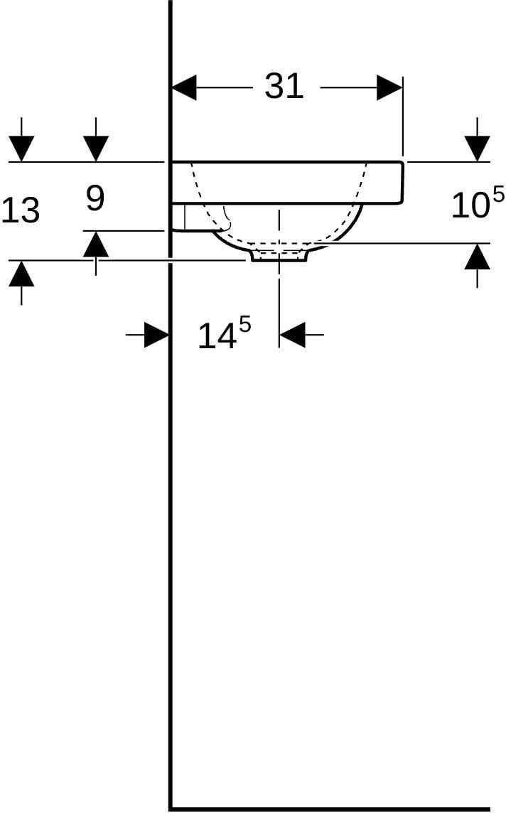 Geberit iCon Light Handwaschbecken 53x31 cm, Ablagefläche links, ohne Überlauf, weiß