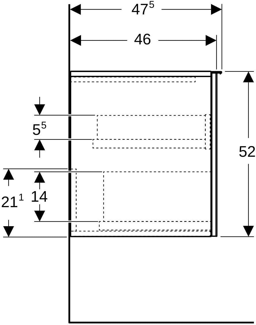 Geberit Acanto Seitenschrank 45,2 cm mit Schublade & Innenschublade, weiß matt – wandhängend