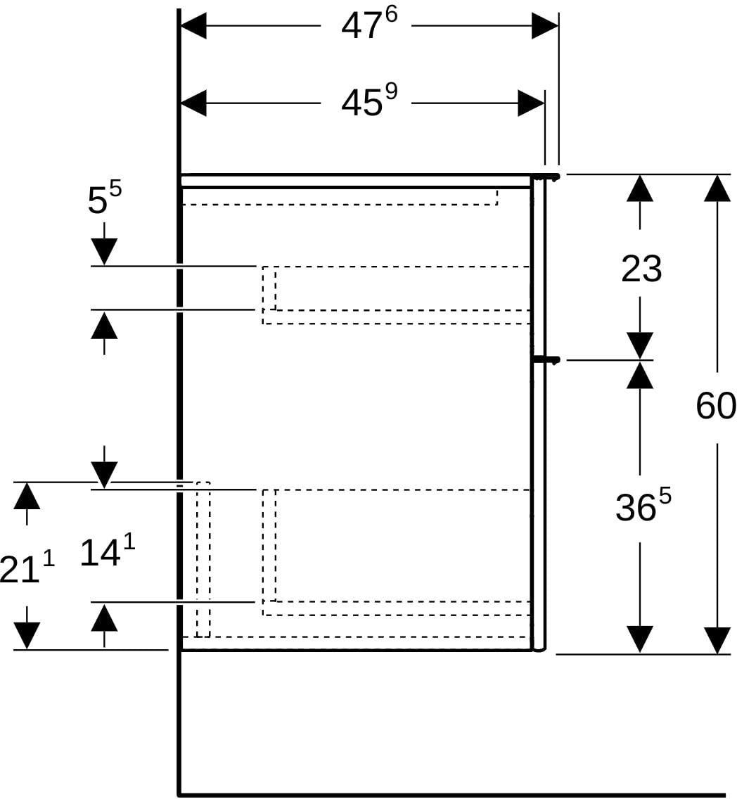 Geberit iCon Seitenschrank 45 cm – 2 Schubladen, weiß hochglänzend, wandhängend