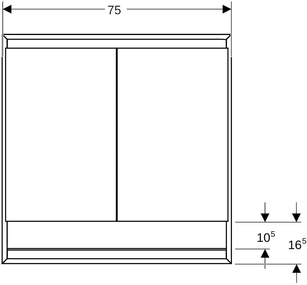 Geberit ONE Spiegelschrank mit Nische & ComfortLight, 2 Türen, 75x90x15 cm, schwarz matt