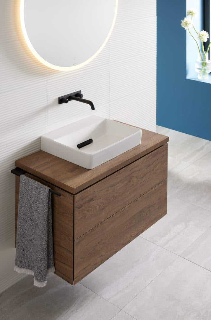 Geberit ONE Waschtischplatte 75x3x47 cm weiß hochglänzend mit mittigem Ausschnitt für Aufsatzwaschtisch