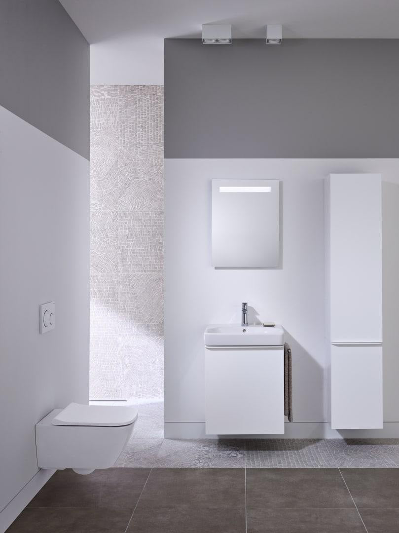 Geberit Smyle Waschtisch eckig 90x48 cm mit Hahnloch und Überlauf in Weiß