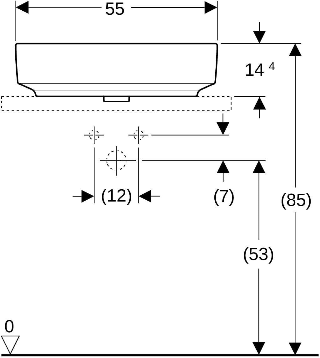 Geberit VariForm Aufsatzwaschtisch elliptisch 55x40 cm weiß KeraTect ohne Hahnloch