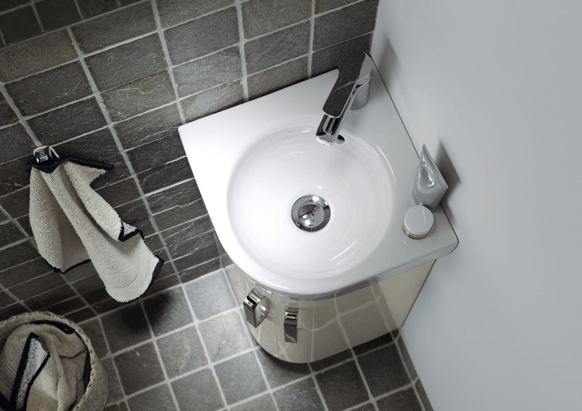 GEBERIT Renova Compact Eckhandwaschbecken 45x39,5 cm weiß mit Hahnloch und Überlauf