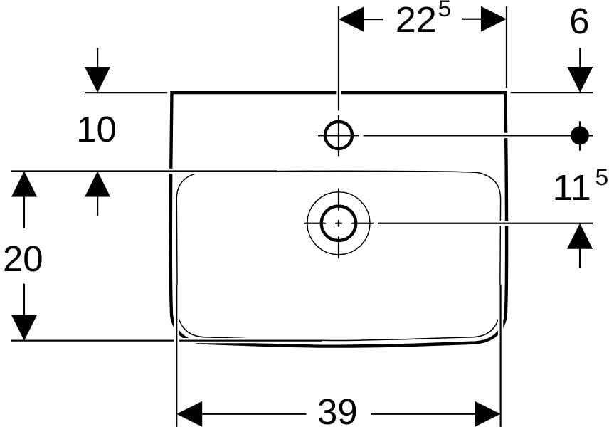 Geberit Renova Plan Handwaschbecken 45x34 cm weiß mit Hahnloch mittig und Überlauf