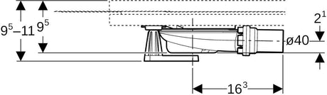 Geberit Duschwannenablauf für Setaplano – Sperrwasserhöhe 30 mm, DN 40, mit 4 Füßen