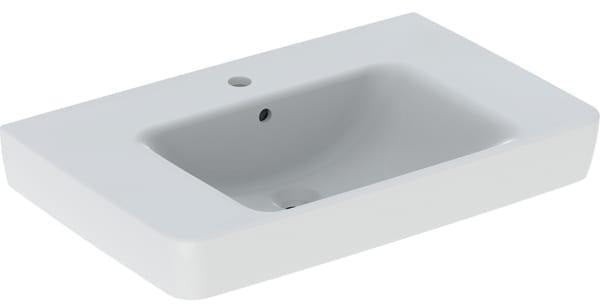 Geberit Renova Plan Aufsatz-Waschtisch 75x48 cm mit Ablagefläche, Hahnloch und Überlauf in Weiß