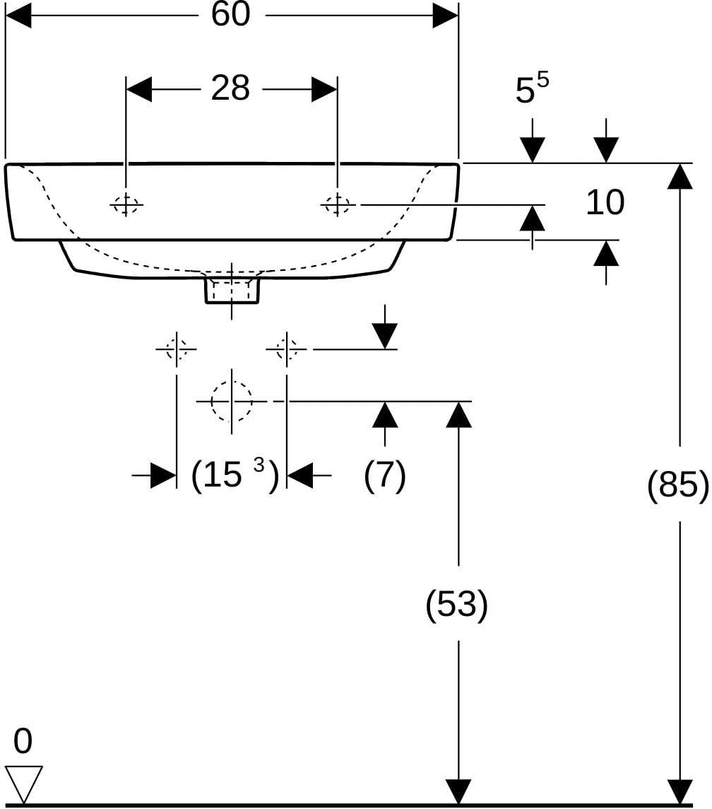 Geberit Renova Plan Waschtisch 55x44 cm mit Hahnloch, ohne Überlauf, weiß