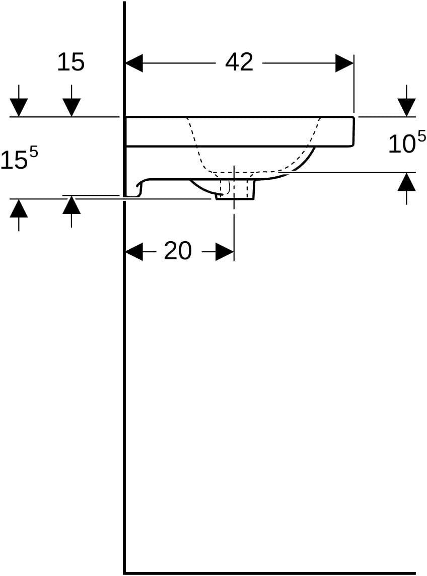 Geberit iCon Light Waschtisch 75x42 cm, verkürzte Ausladung, mit Hahnloch und Überlauf, weiß