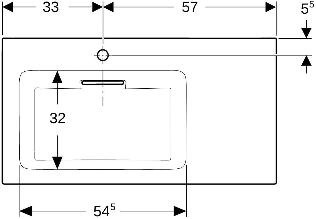 Geberit ONE Möbelwaschtisch 90 cm, CleanDrain, Ablage rechts, ohne Überlauf, weiß KeraTect