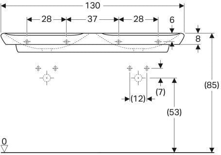 Geberit Doppelwaschtisch MYDAY 1300x480mm ohne Überlauf mit Hahnloch weiß KeraTect