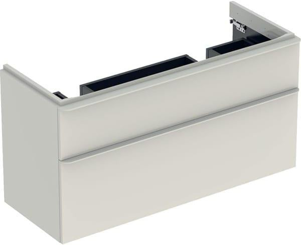 Geberit Smyle Unterschrank für Doppelwaschtisch, 2 Schubladen, Nussbaum Hickory, 118,4 cm