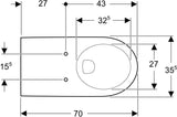 Geberit Renova Comfort Wand-WC Tiefspüler 70 cm barrierefrei weiß mit Spülrand
