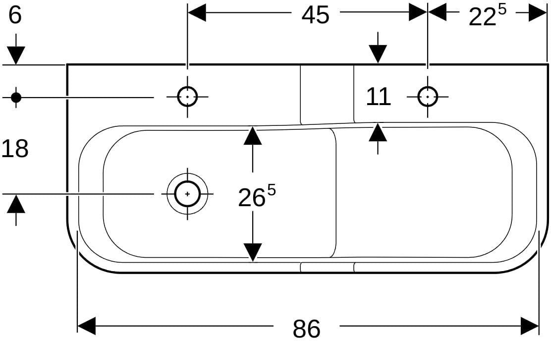 GEBERIT Bambini Spiel- und Waschlandschaft 90 cm – 2 Waschplätze, 2 Hahnlöcher, weiß