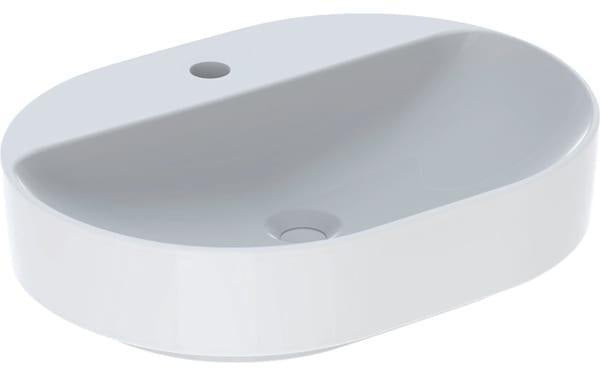 Geberit VariForm Aufsatzwaschtisch elliptisch 60x45 cm mit Hahnloch und KeraTect in Weiß